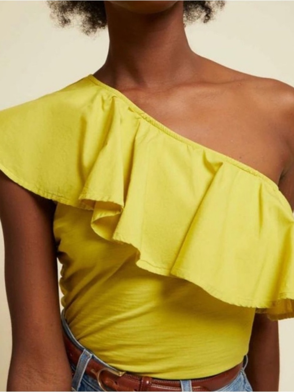 Nation LTD yellow ruffle one shoulder top Noella chartreuse XS